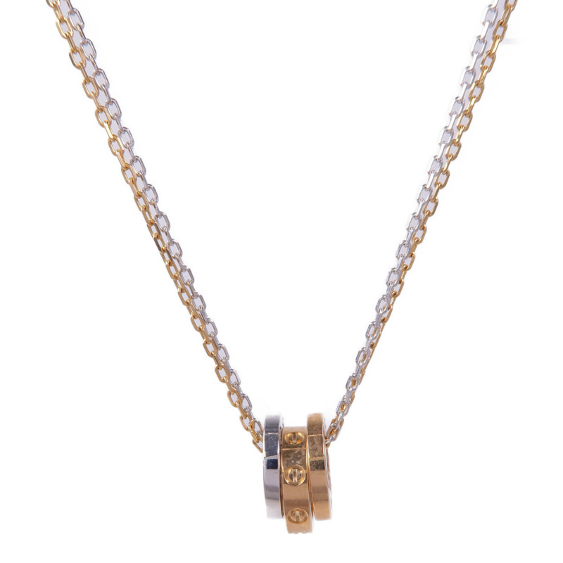 CARTIER 18K玫瑰金/白金6P Diamond Love Three Hoop Necklace項鍊-1