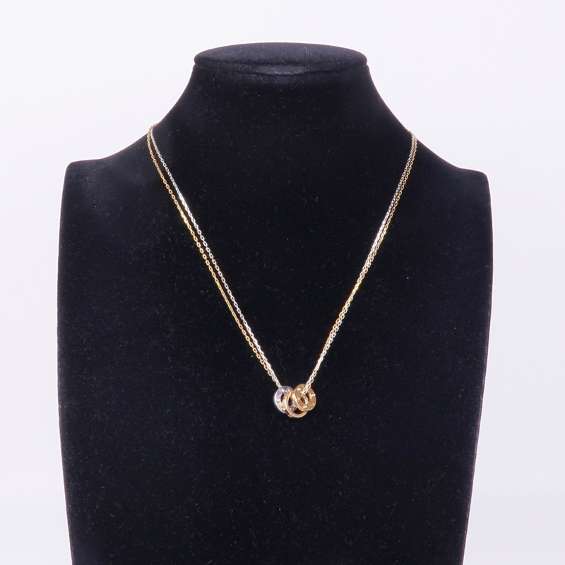 CARTIER 18K玫瑰金/白金6P Diamond Love Three Hoop Necklace項鍊-7