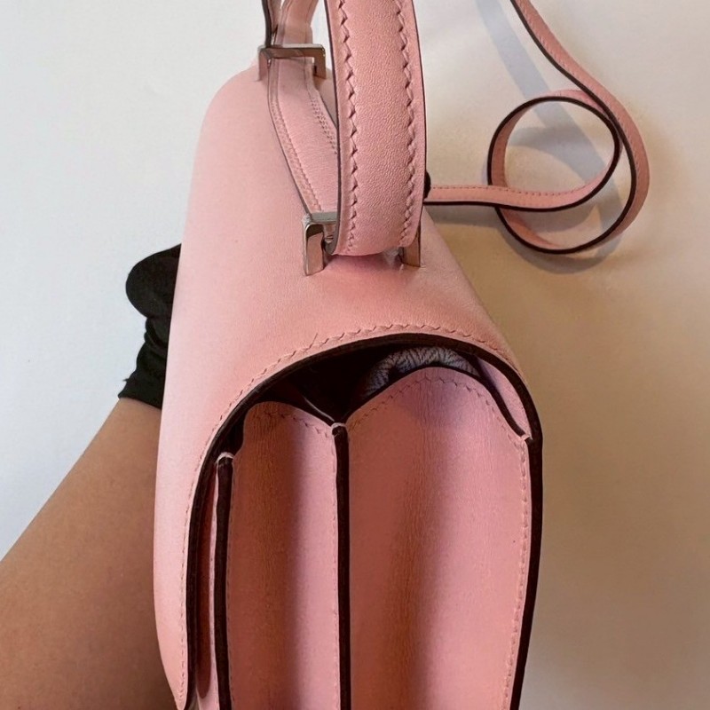 Hermes 蜥蜴皮釦櫻花粉皮康康 constance 19-5