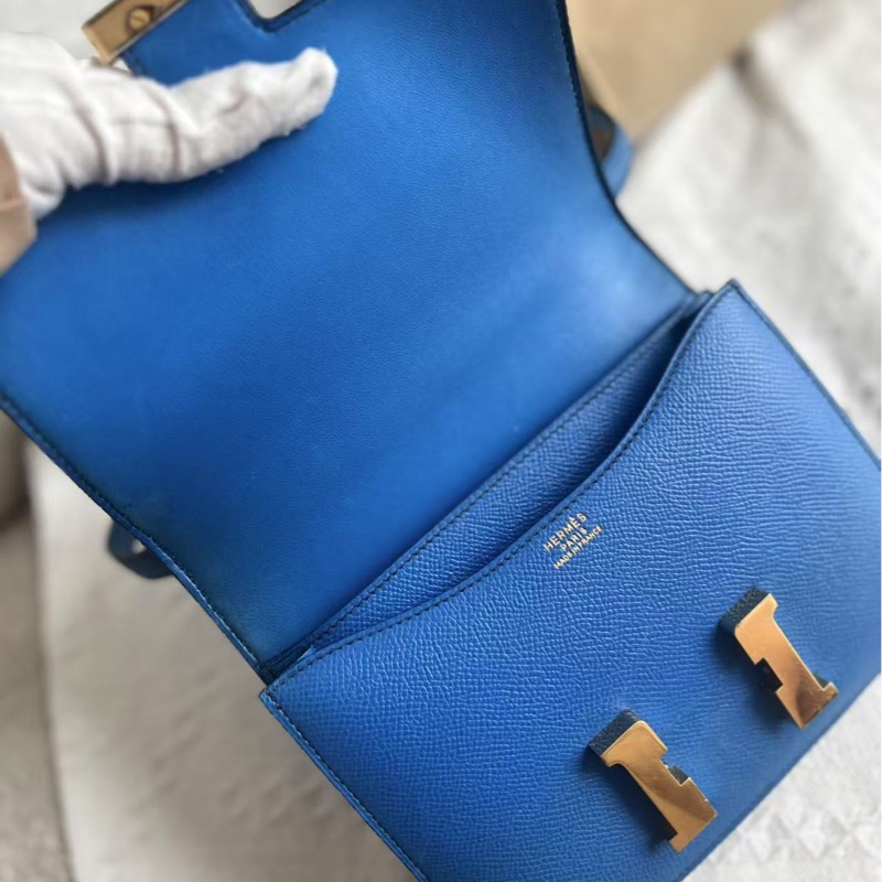 Hermes 中古 Mini Constance 7W 藍色金扣 Epsom-9