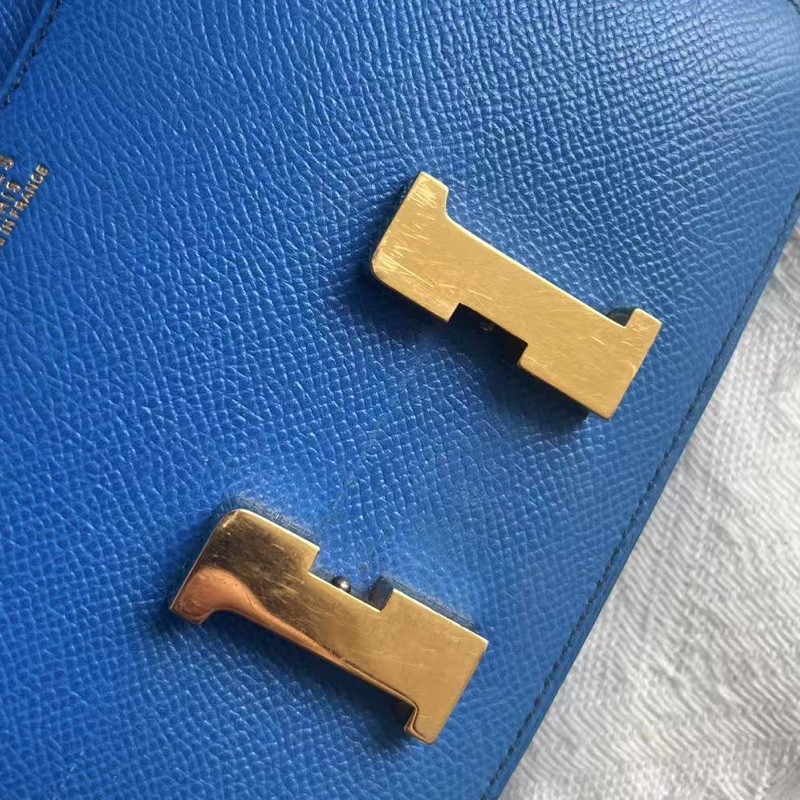 Hermes 中古 Mini Constance 7W 藍色金扣 Epsom-10