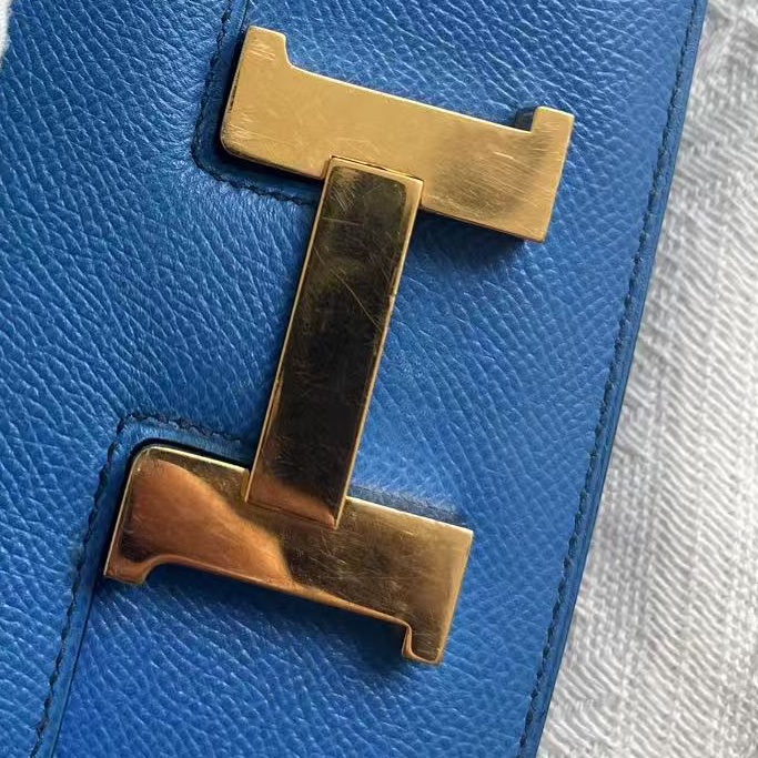 Hermes 中古 Mini Constance 7W 藍色金扣 Epsom-12