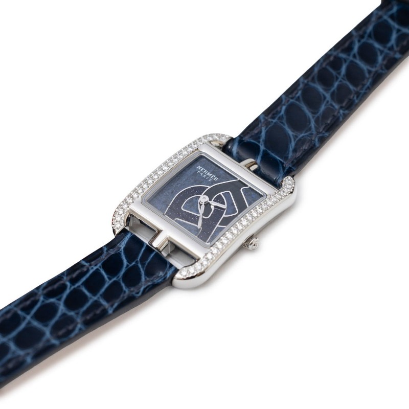 全新 Hermès CAPE COD watch Small mode 31mm 藍寶石色 方塊鱷魚天然皮革錶帶-2