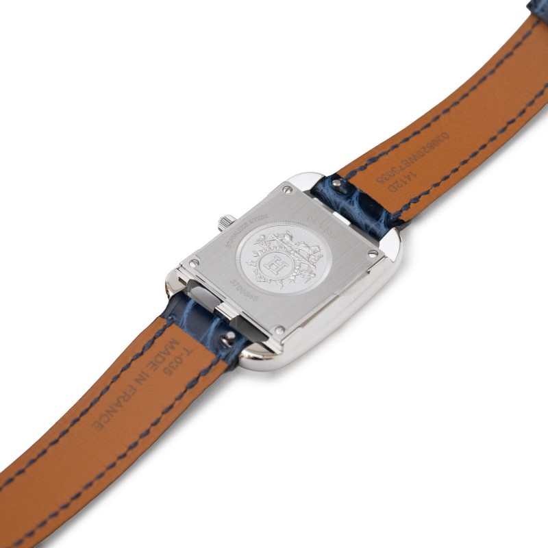 全新 Hermès CAPE COD watch Small mode 31mm 藍寶石色 方塊鱷魚天然皮革錶帶-3
