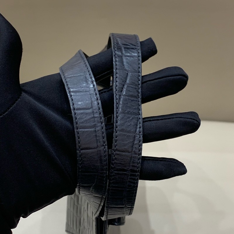 Ysl聖羅蘭 黑色鱷魚壓紋風琴包手提包-6