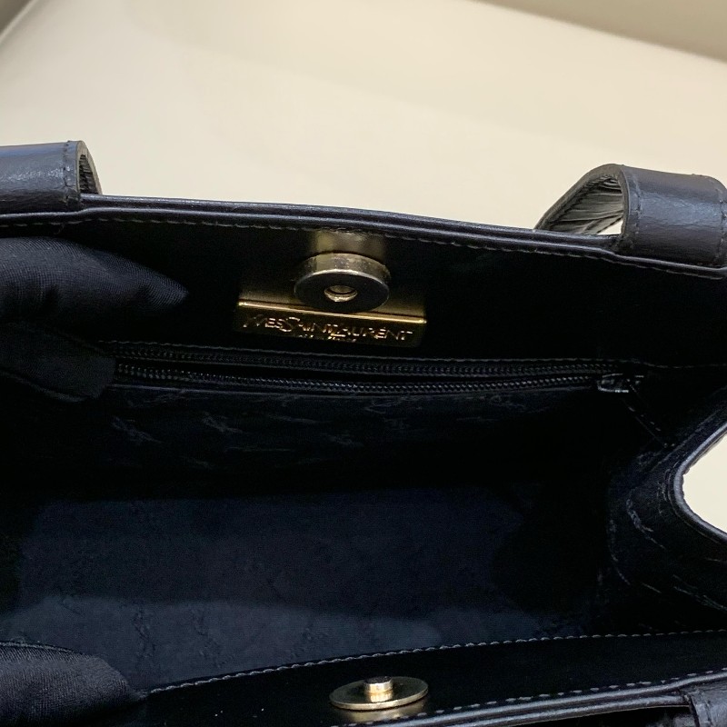 Ysl聖羅蘭 黑色鱷魚壓紋風琴包手提包-14