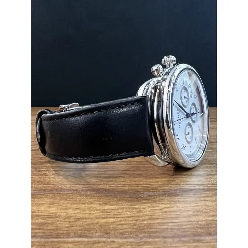 7成新 二手 Hermes ARCEAU 自動腕錶 直徑 42 毫米 皮革錶帶 精鋼錶殼 自動計時碼錶款-4