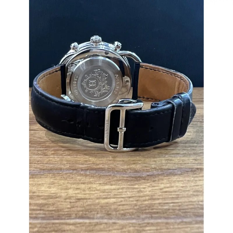 7成新 二手 Hermes ARCEAU 自動腕錶 直徑 42 毫米 皮革錶帶 精鋼錶殼 自動計時碼錶款-6