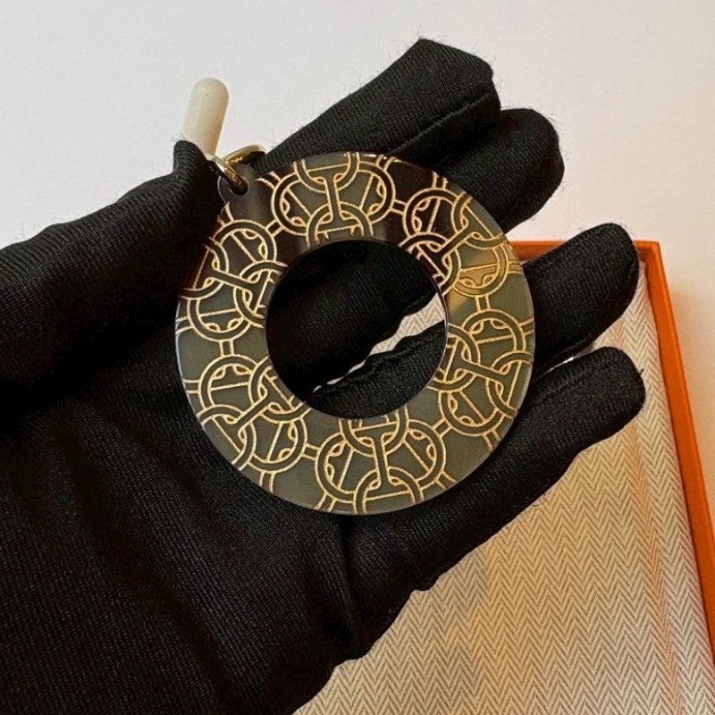 Hermes 咖啡帶金色水牛角項鍊-1