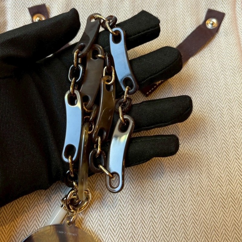 Hermes 咖啡帶金色水牛角項鍊-3