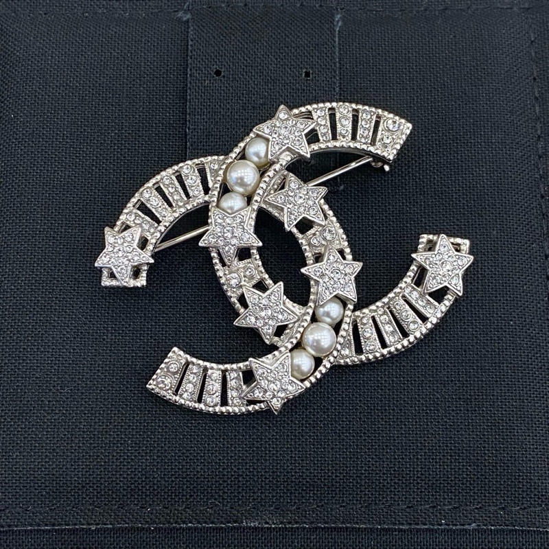 Chanel 銀色水鑽珍珠胸針 小號-0