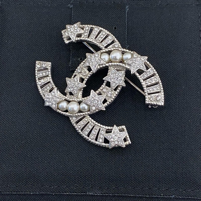 Chanel 銀色水鑽珍珠胸針 小號-3