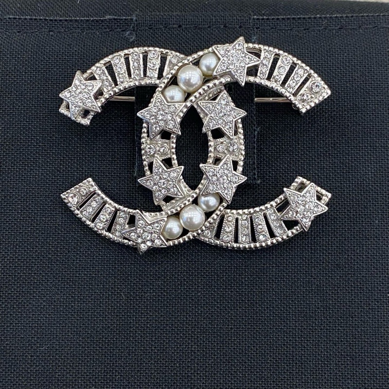 Chanel 銀色水鑽珍珠胸針 小號-4
