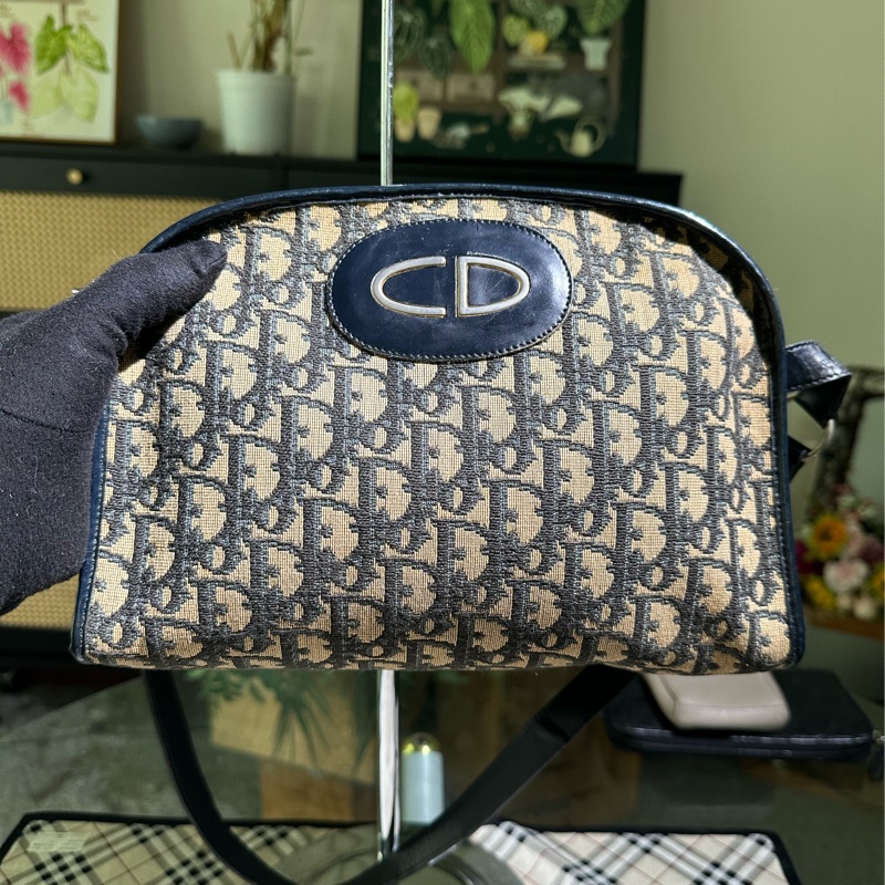 Dior 帆布海軍藍肩背包 貝殼包-0