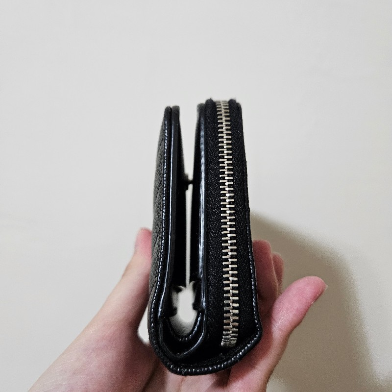 YSL 聖羅蘭 拉鍊零錢袋 對折短夾 黑銀-9
