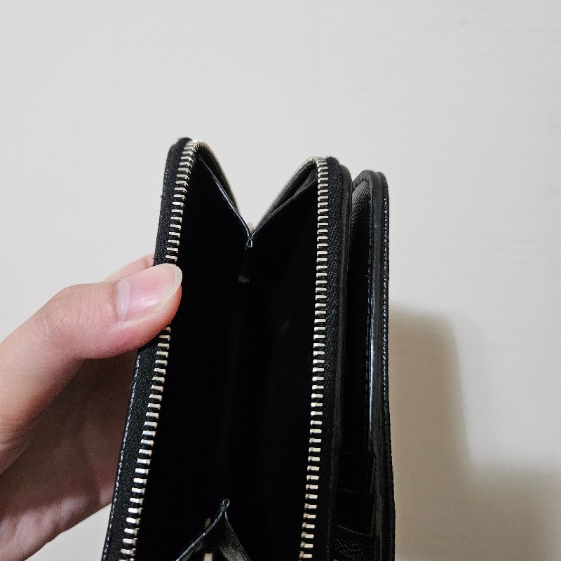 YSL 聖羅蘭 拉鍊零錢袋 對折短夾 黑銀-12