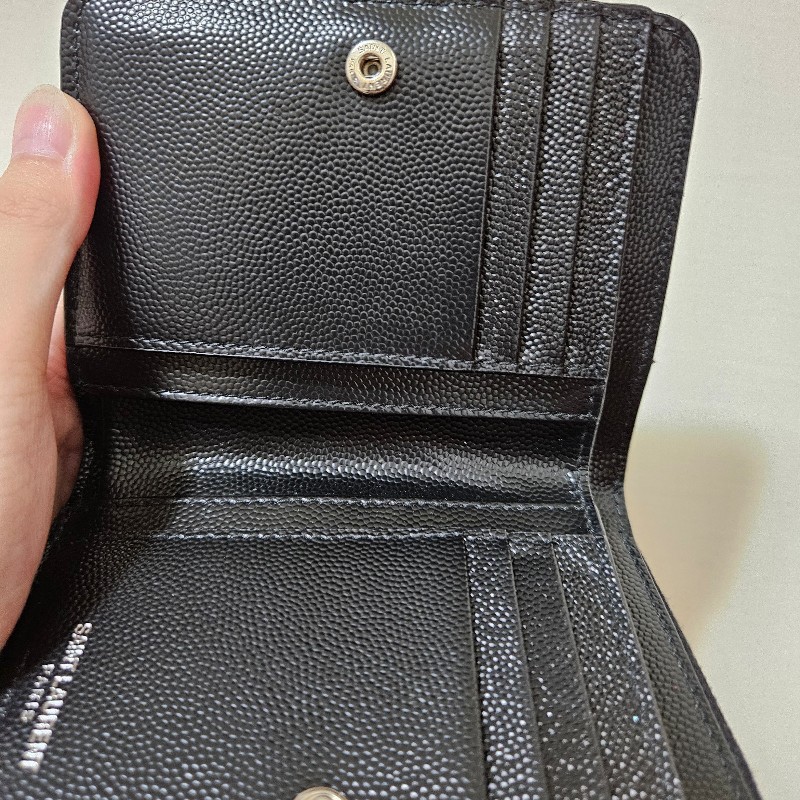 YSL 聖羅蘭 拉鍊零錢袋 對折短夾 黑銀-14