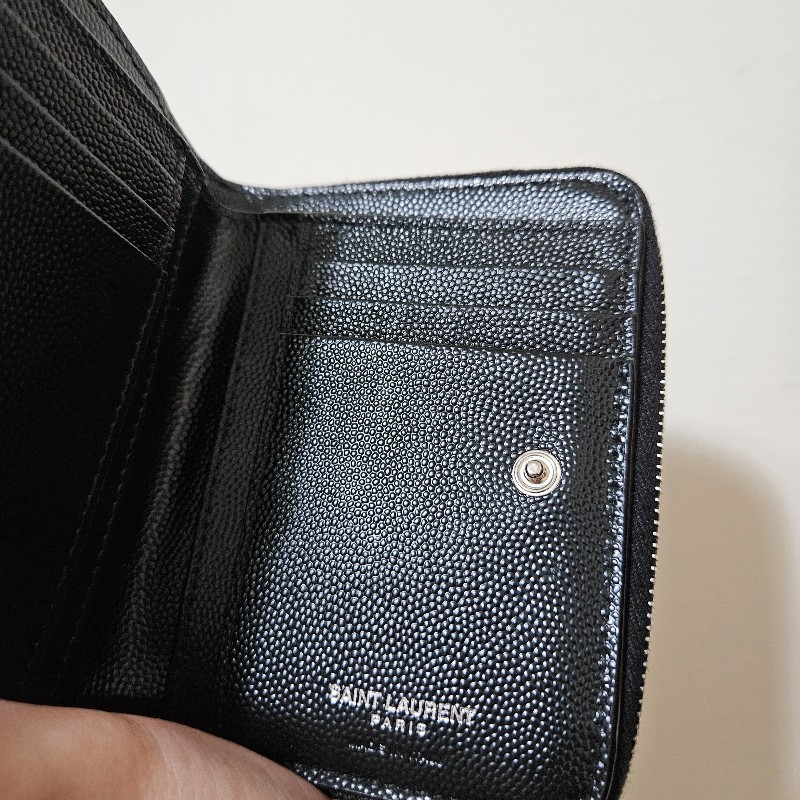 YSL 聖羅蘭 拉鍊零錢袋 對折短夾 黑銀-16