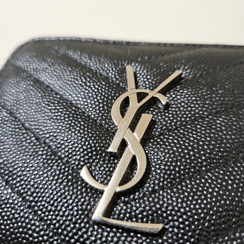 YSL 聖羅蘭 拉鍊零錢袋 對折短夾 黑銀-20