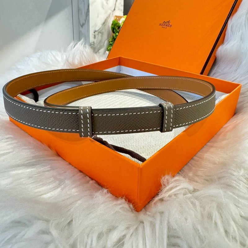 HERMES Kelly皮帶 焦糖 x 大象灰-1