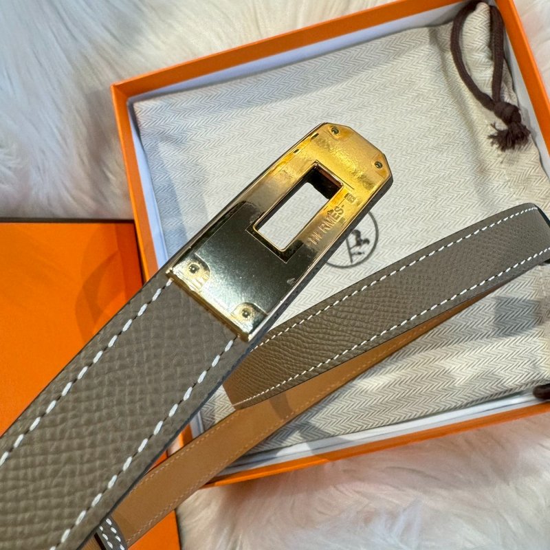 HERMES Kelly皮帶 焦糖 x 大象灰-3