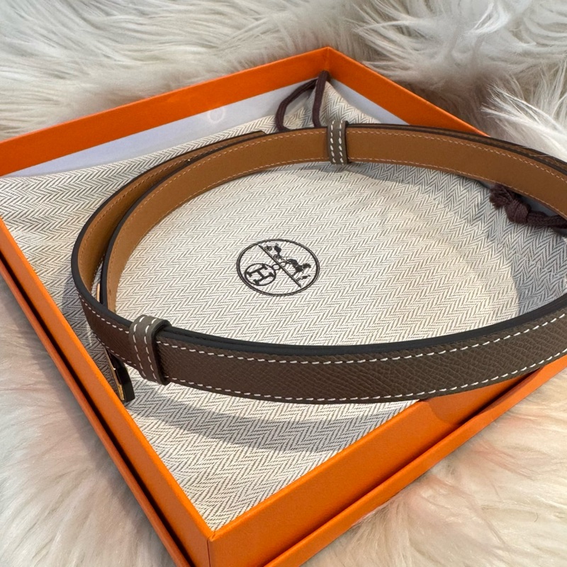 HERMES Kelly皮帶 焦糖 x 大象灰-6