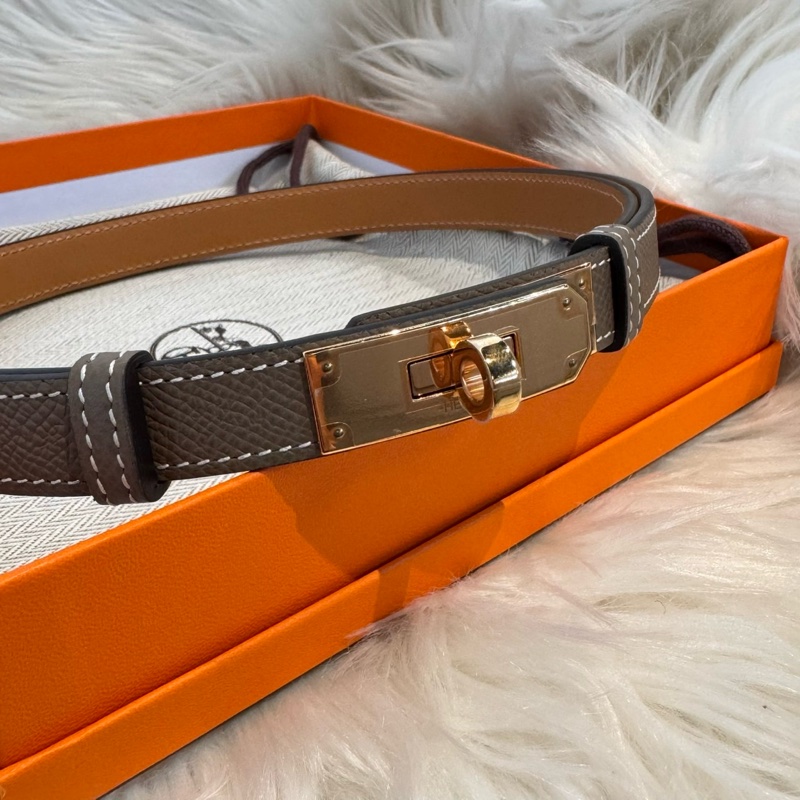 HERMES Kelly皮帶 焦糖 x 大象灰-7