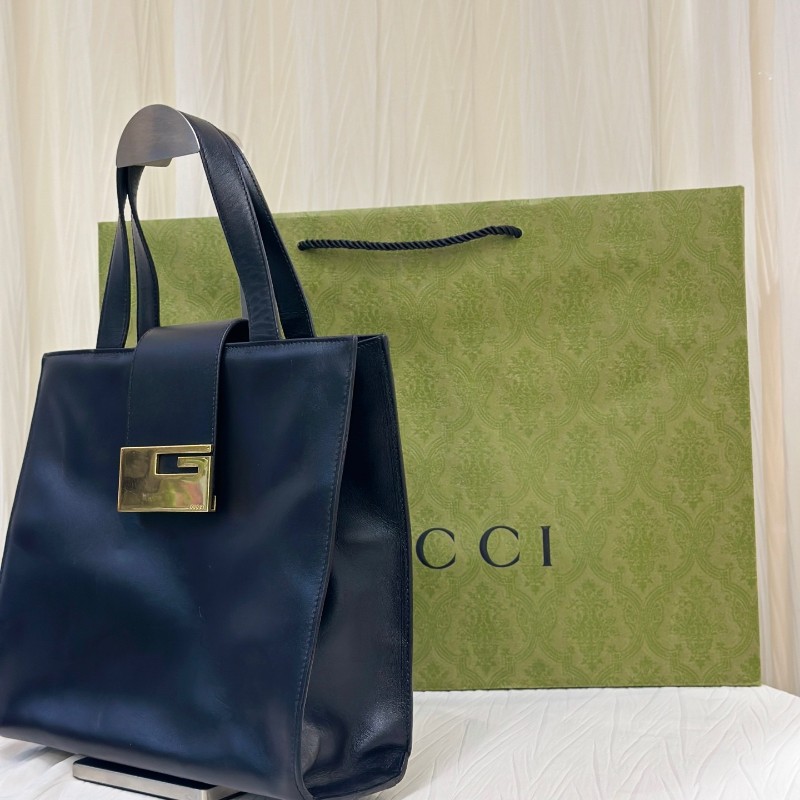 Gucci古馳 中古黑色G扣牛皮手提包托特包-3