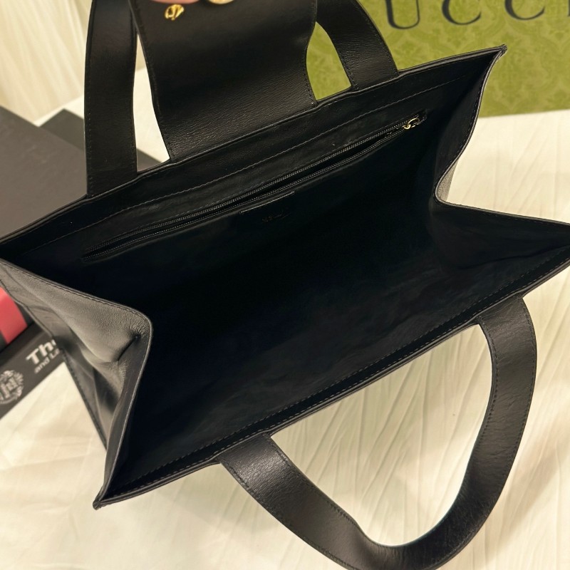 Gucci古馳 中古黑色G扣牛皮手提包托特包-6