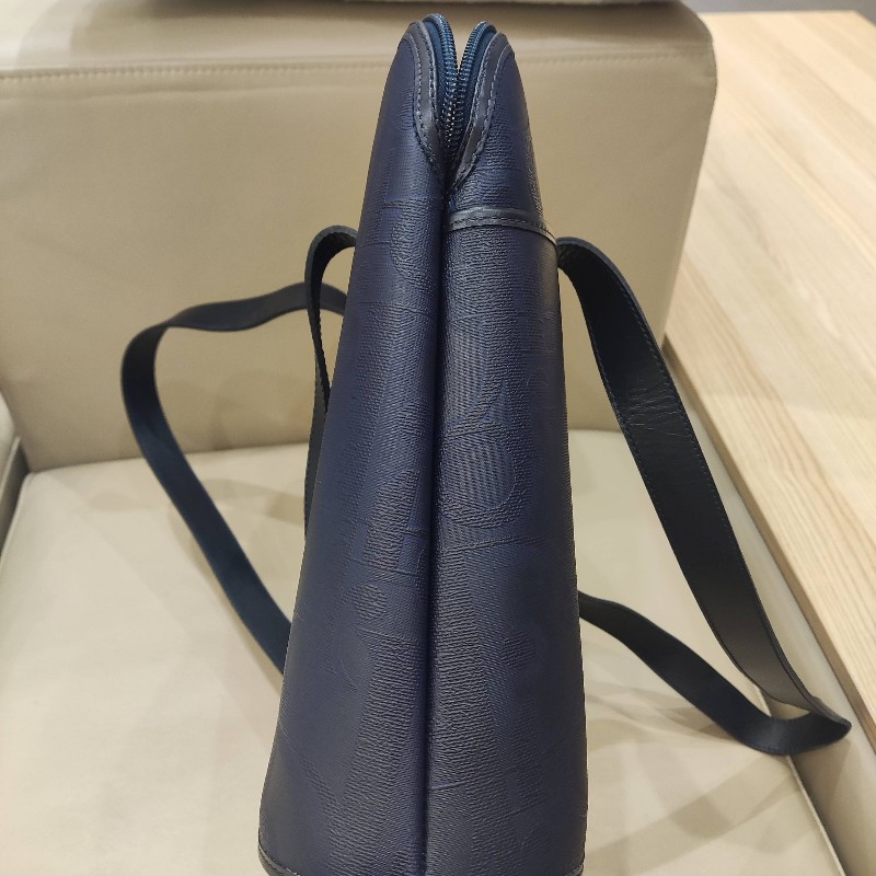 Dior迪奧藍色中古浮雕馬蹄扣肩背包手提包-7