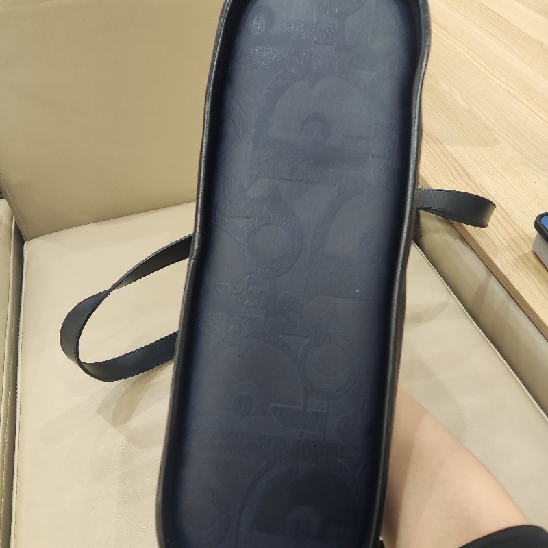 Dior迪奧藍色中古浮雕馬蹄扣肩背包手提包-8