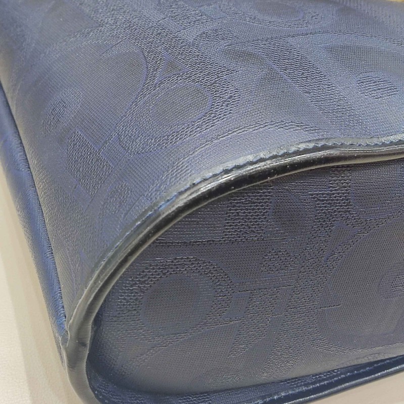 Dior迪奧藍色中古浮雕馬蹄扣肩背包手提包-9
