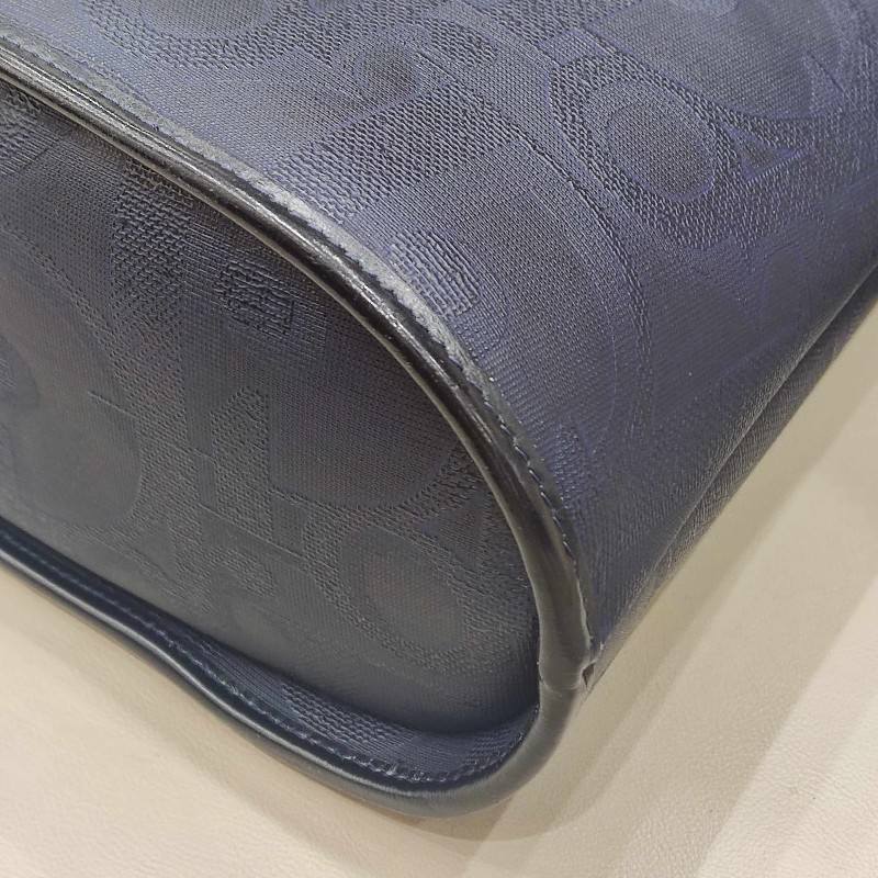Dior迪奧藍色中古浮雕馬蹄扣肩背包手提包-12