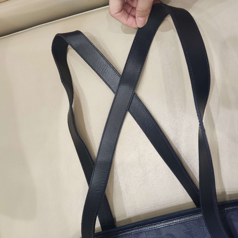 Dior迪奧藍色中古浮雕馬蹄扣肩背包手提包-15