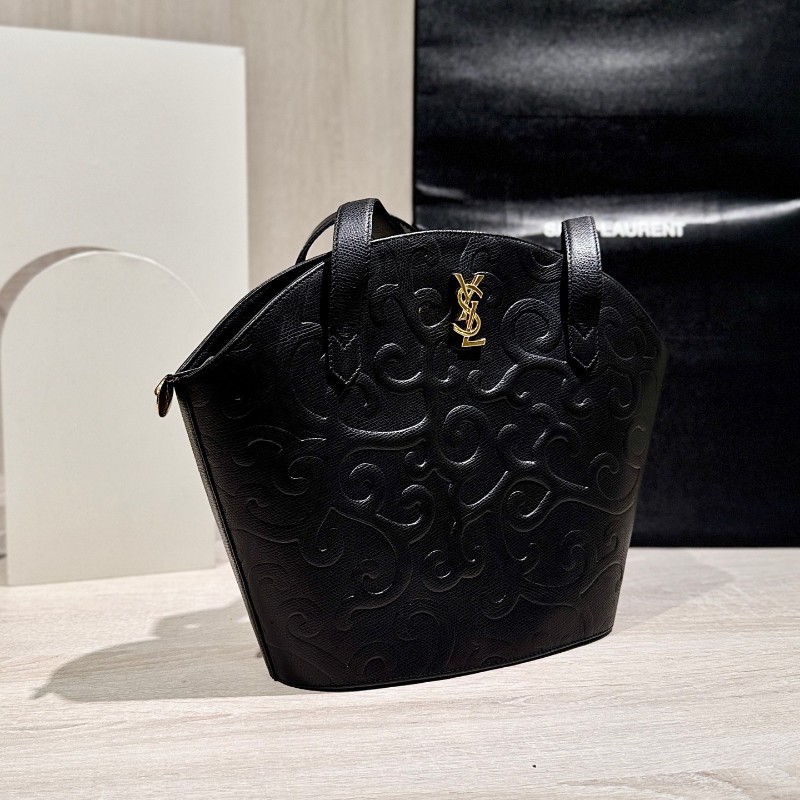 YSL聖羅蘭黑色壓紋單肩貝殼包 子母包-3