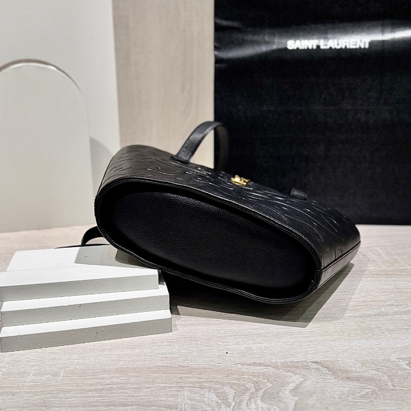 YSL聖羅蘭黑色壓紋單肩貝殼包 子母包-5
