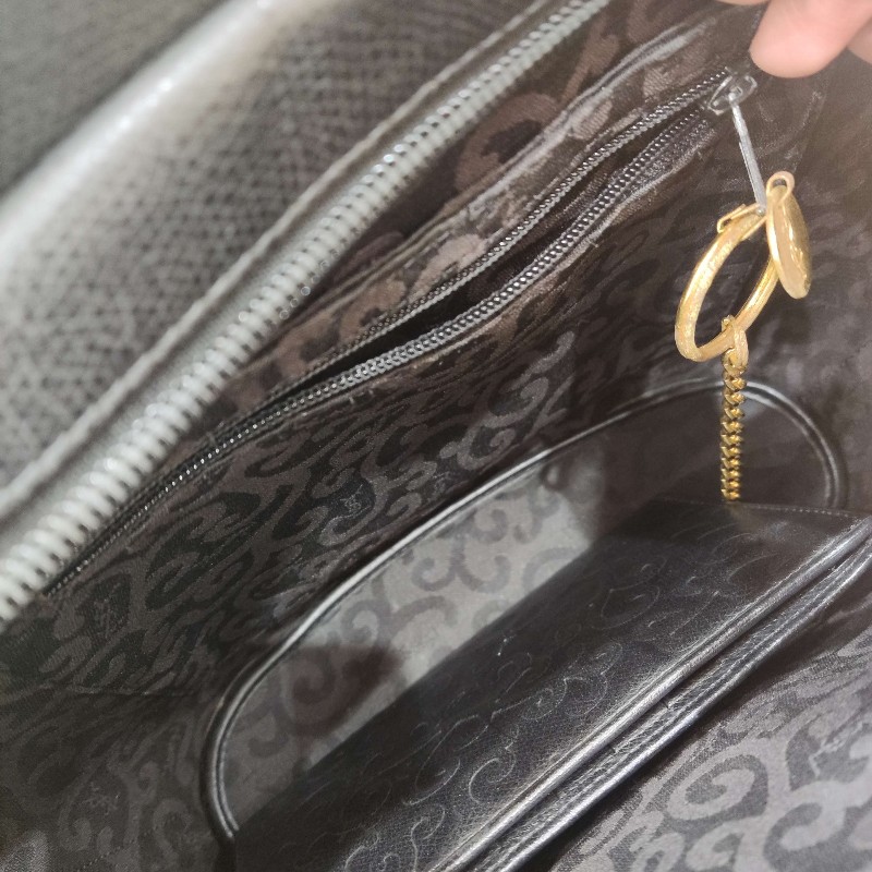 YSL聖羅蘭黑色壓紋單肩貝殼包 子母包-7