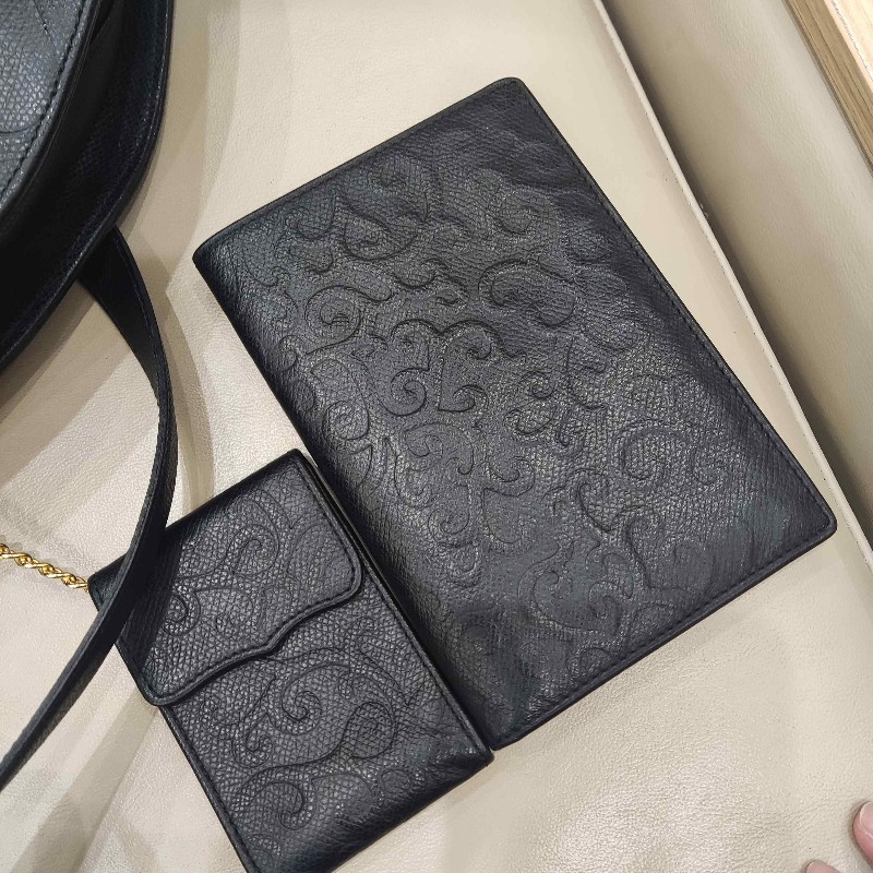 YSL聖羅蘭黑色壓紋單肩貝殼包 子母包-8