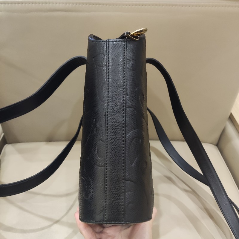 YSL聖羅蘭黑色壓紋單肩貝殼包 子母包-11