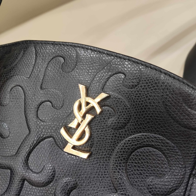 YSL聖羅蘭黑色壓紋單肩貝殼包 子母包-19