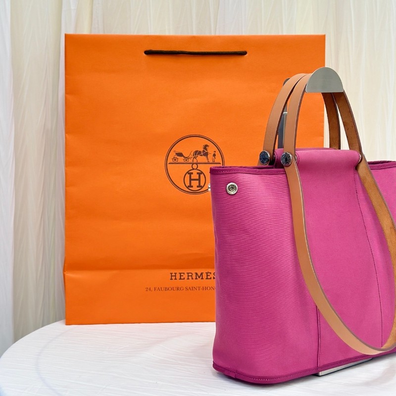 Hermès愛馬仕Cabag玫瑰紫帆布經典手拎包 框A-4