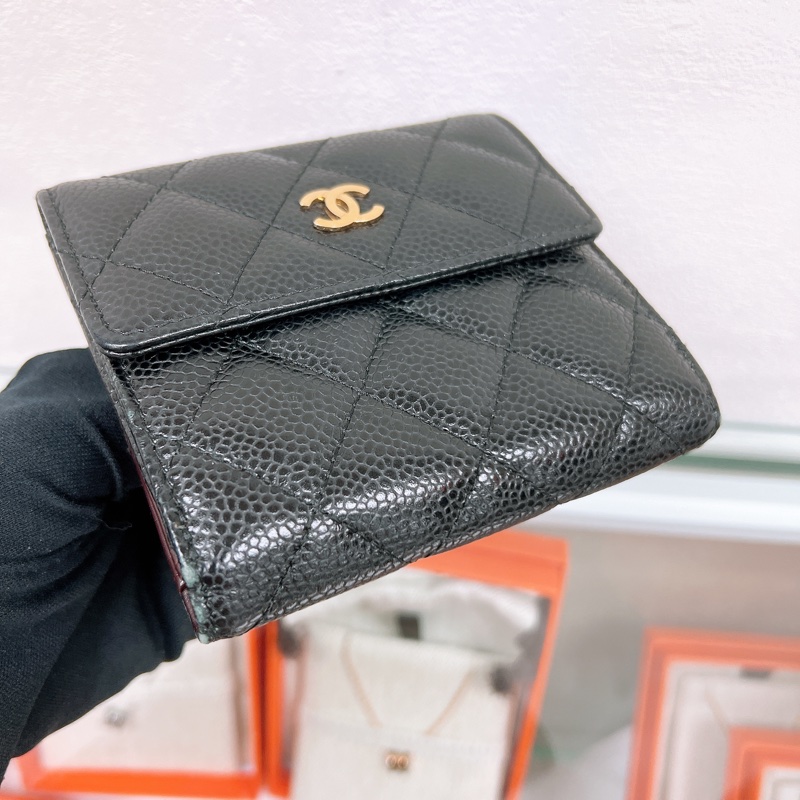 Chanel 黑金牛皮對摺銀包/皮夾-2
