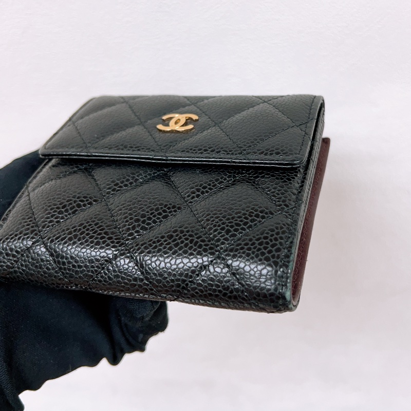 Chanel 黑金牛皮對摺銀包/皮夾-3