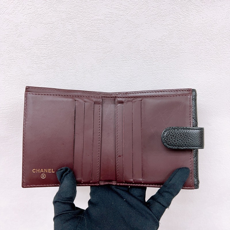 Chanel 黑金牛皮對摺銀包/皮夾-5