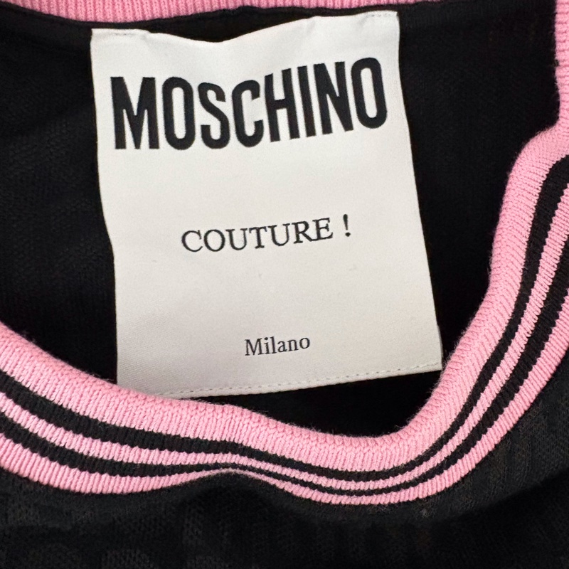 42）Moschino正品滿版logo黑色質感上衣 S-M適穿-2