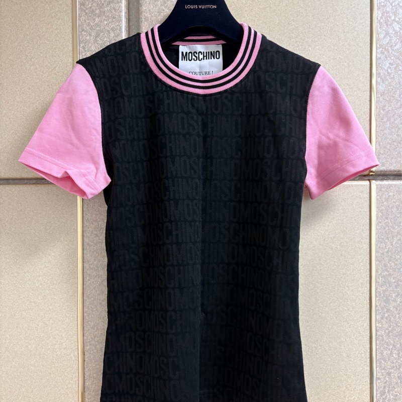 42）Moschino正品滿版logo黑色質感上衣 S-M適穿-4