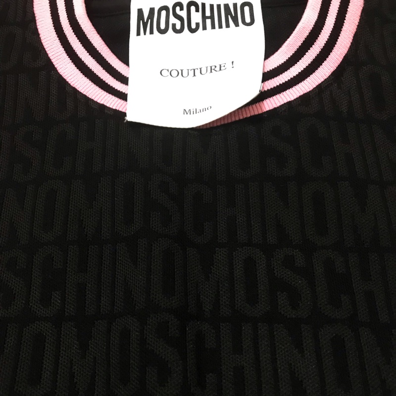 42）Moschino正品滿版logo黑色質感上衣 S-M適穿-6
