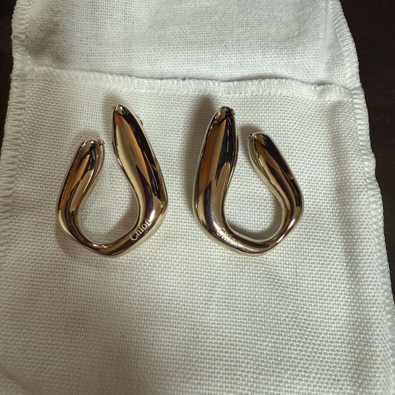【全新未戴】Chloé 🇫🇷金色流線造型耳環｜附品牌防塵套-0