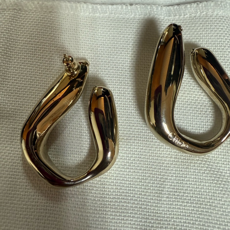 【全新未戴】Chloé 🇫🇷金色流線造型耳環｜附品牌防塵套-3