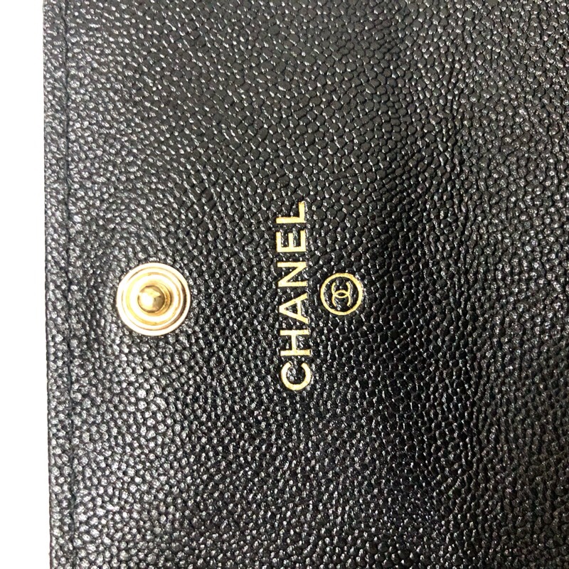 全新 香奈兒荔枝雙層卡包 黑色 晶片款-3